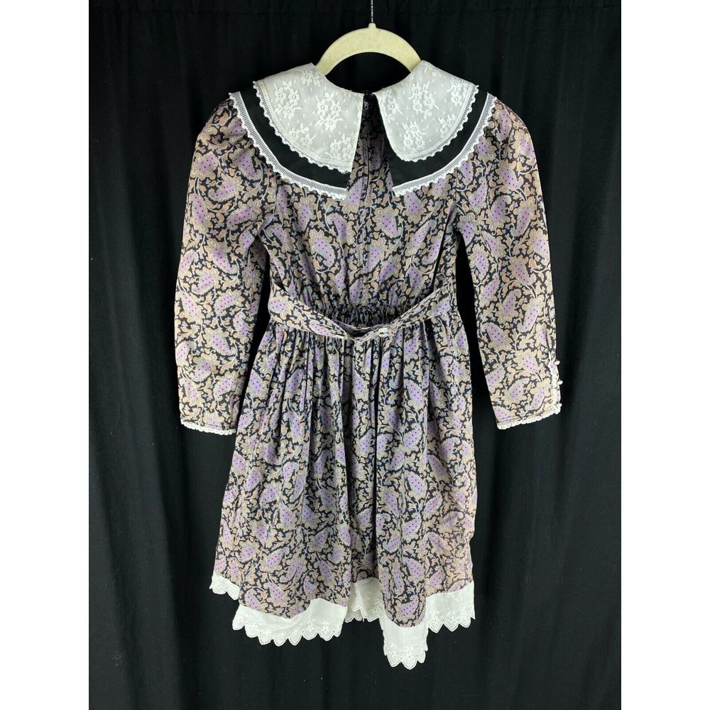 60s Bib Floral Prairie Peasant Western Lace Trim Kids Dress Size 6-9 Boho - Picture 5 of 8